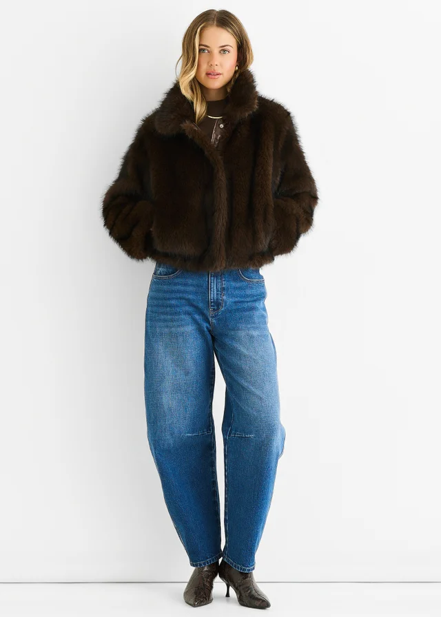 Gini London Coffee Premium Ombre Faux Fur Jacket