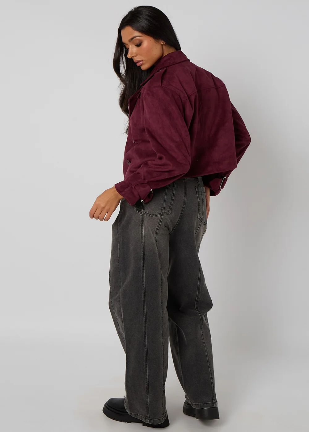 Urban Bliss Plum Faux Suede Cropped Trench - 12 Image 4