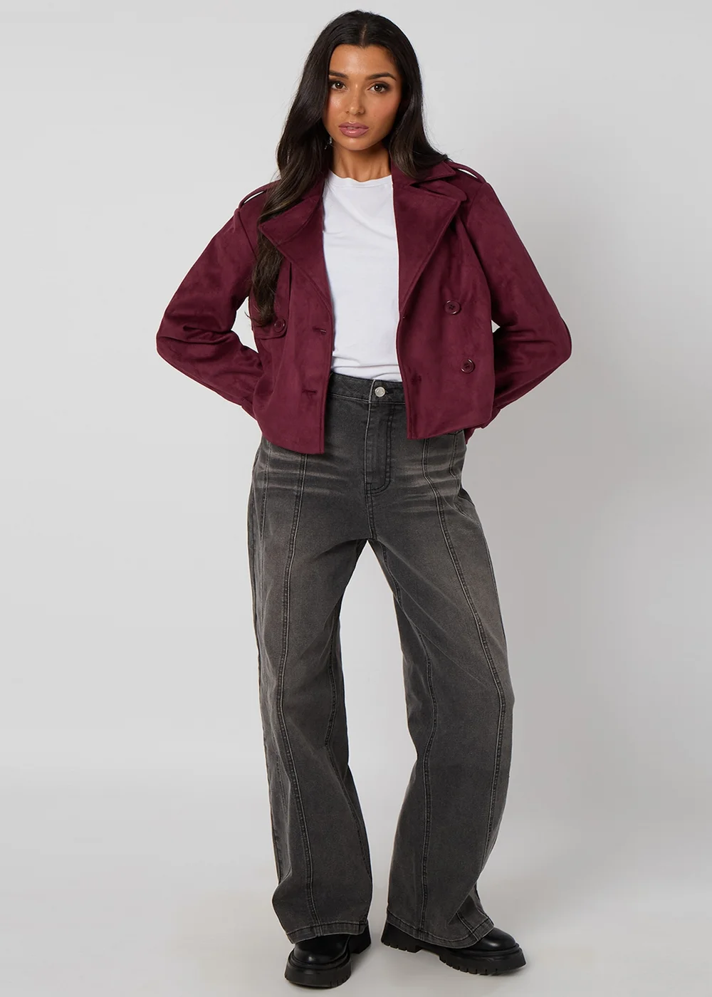 Urban Bliss Plum Faux Suede Cropped Trench - 12 Image 3