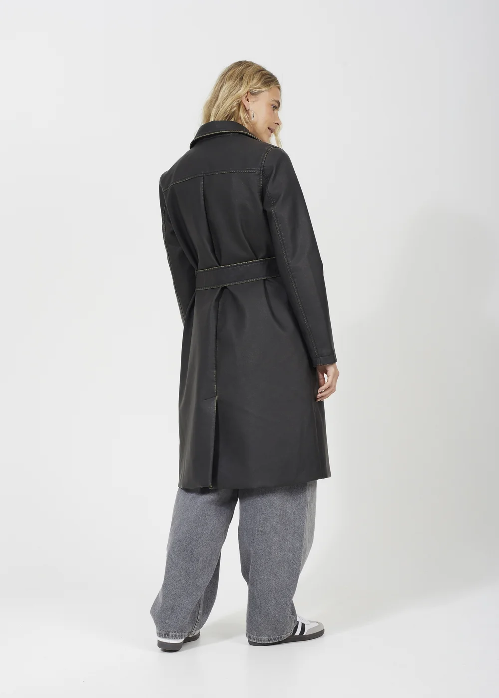 Brave Soul Black Oversized PU Double Breasted Mac - 10 Image 2