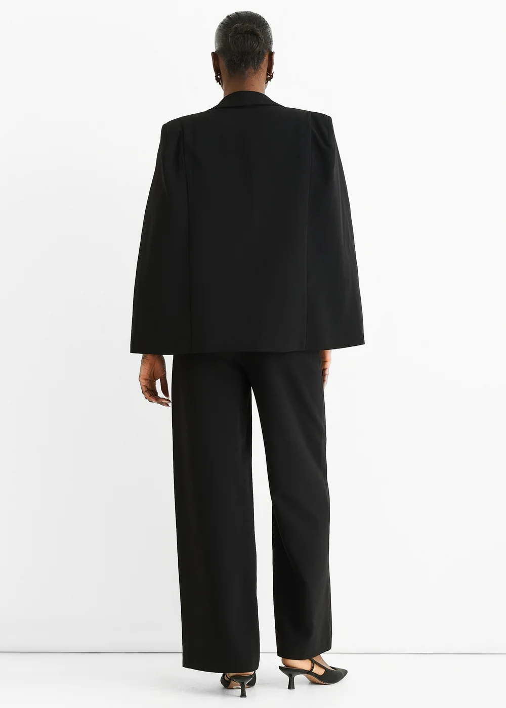 Gini London Black Contrast Animal Lining Tailoring Cape Blazer - 14 Image 2