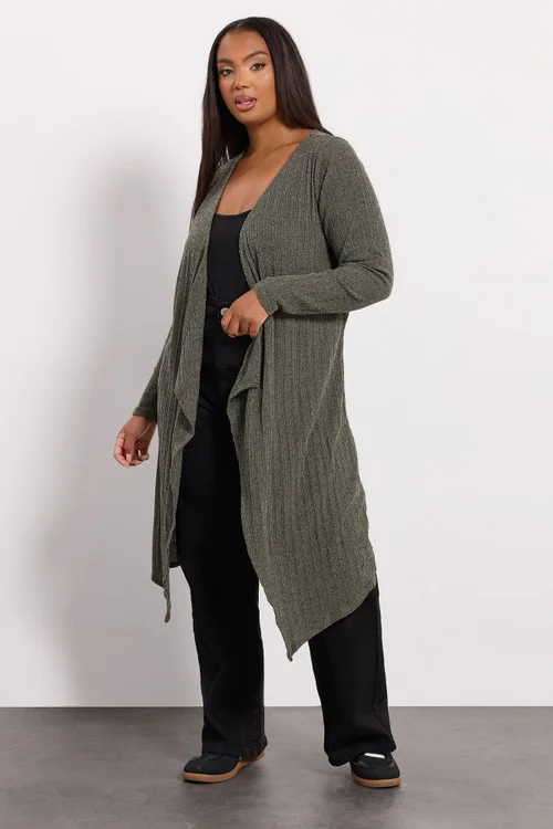 Yours Curve Khaki Green Ribbed Midaxi Waterfall Cardigan - Size 20 Clothing Image 2