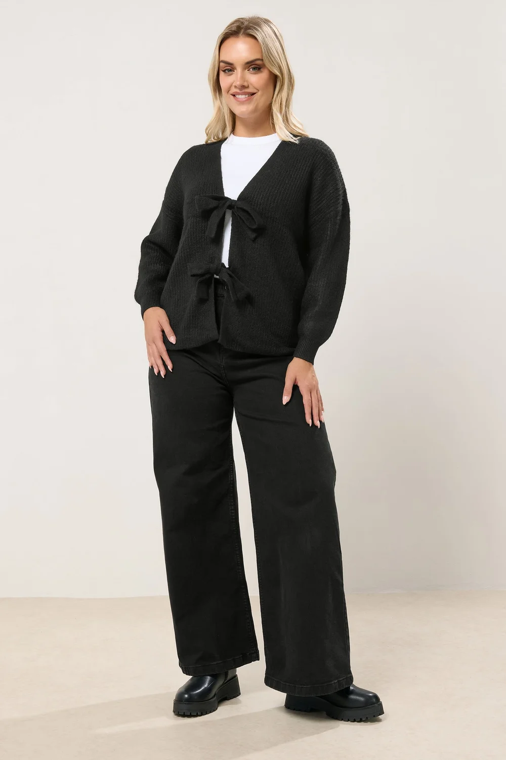 Yours Black Bow Tie Front Cardigan - Size 26-28 Image 2