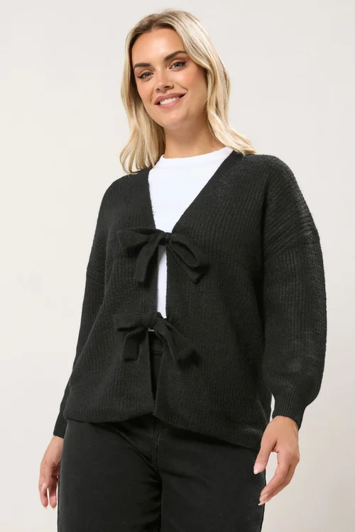 Yours Black Bow Tie Front Cardigan - Size 26-28 Image 1