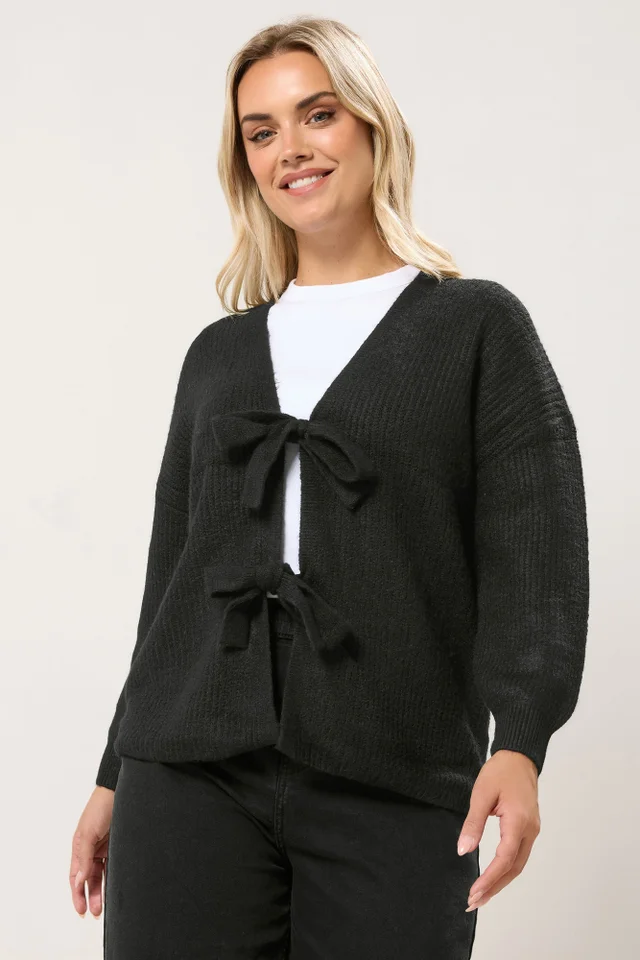Yours Black Bow Tie Front Cardigan