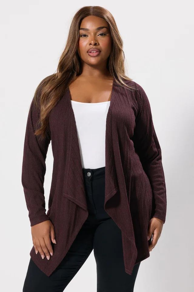 Yours Dark Purple Ribbed Waterfall Cardigan