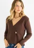 Gini London Chocolate Button Wrap Compact Knit Cardigan - L/XL Image 3