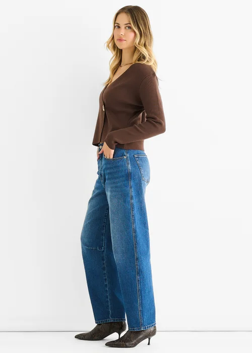 Gini London Chocolate Button Wrap Compact Knit Cardigan - L/XL Image 4