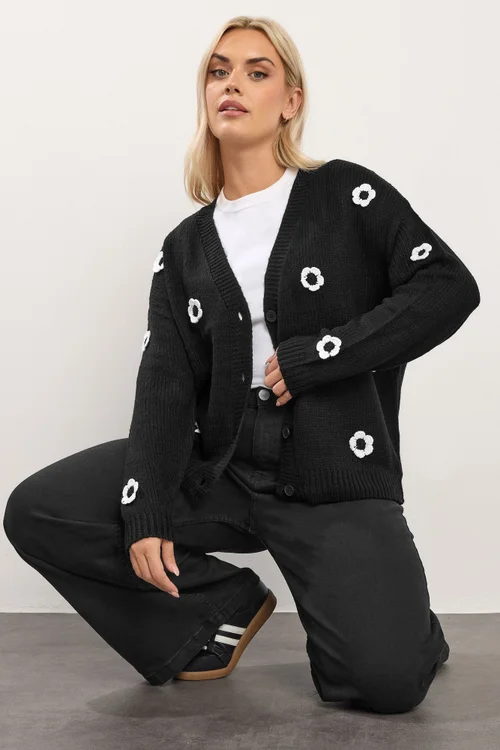 Yours Curve Black Applique Flower Cardigan - Size 22-24 Image 2
