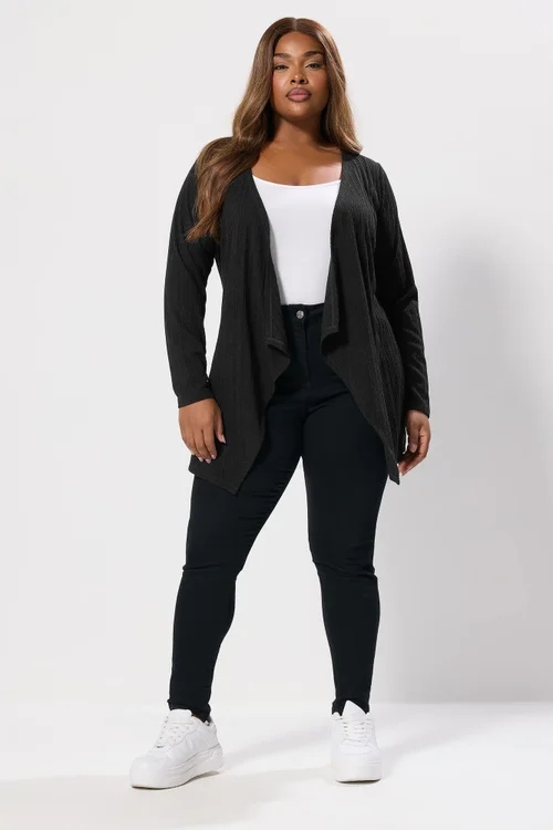 Yours Curve Black Ribbed Waterfall Cardigan - Size 30-32 Clothing Image 2
