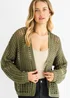 Gini London Khaki Open Knit Edge to Edge Cardigan - S/M Image 3