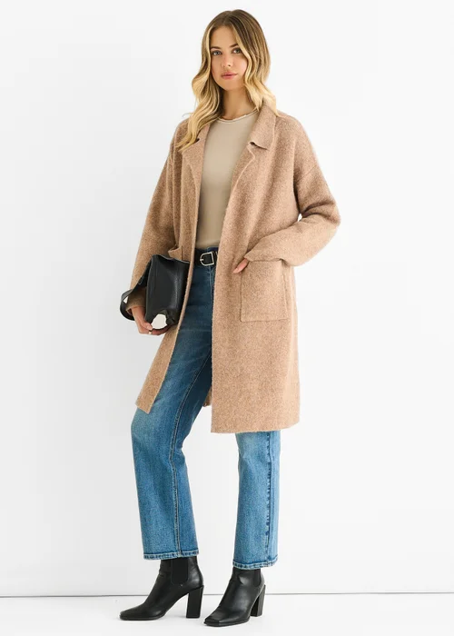 Gini London Brown Wool Mix Longline Edge to Edge Cardigan - M/L Image 4