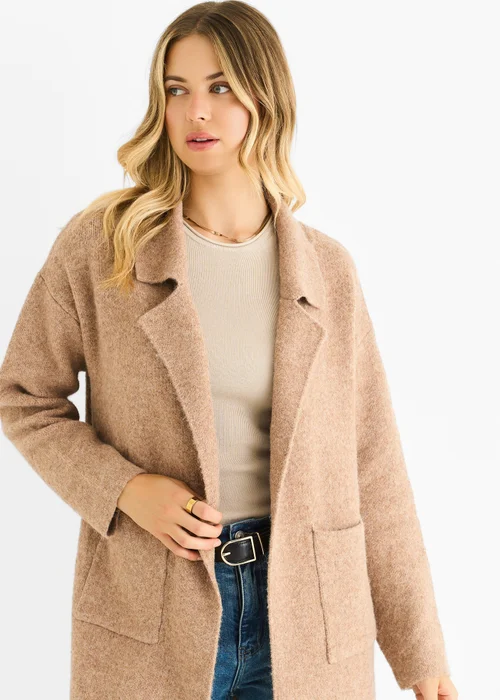 Gini London Brown Wool Mix Longline Edge to Edge Cardigan - M/L Image 3