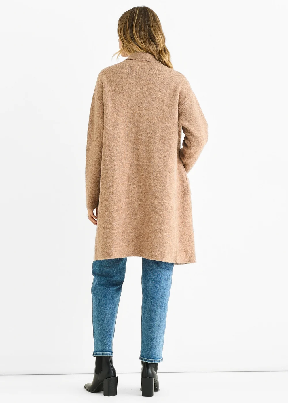 Gini London Brown Wool Mix Longline Edge to Edge Cardigan - M/L Image 2