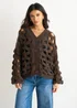 Gini London Chocolate Hollow Chunky Knit Cardigan - S/M Image 3