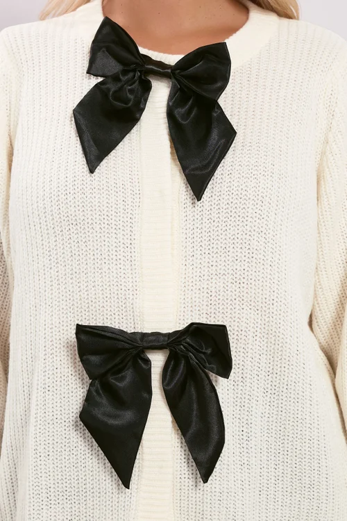 Yours Ivory White Satin Bow Front Cardigan - Size 18-20 Image 4