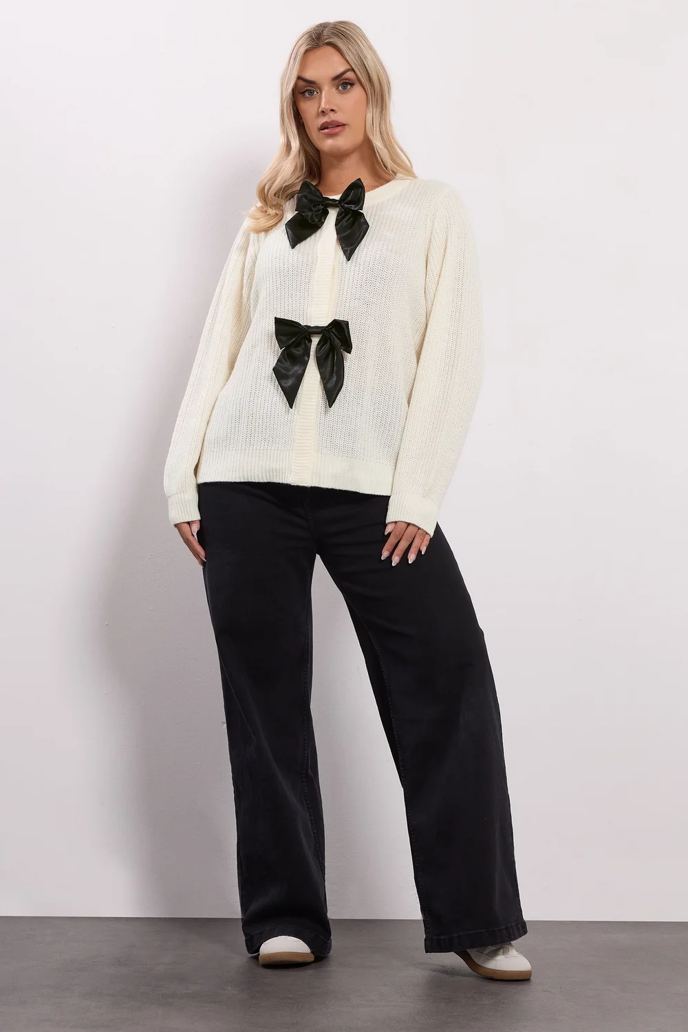 Yours Ivory White Satin Bow Front Cardigan - Size 18-20 Image 2