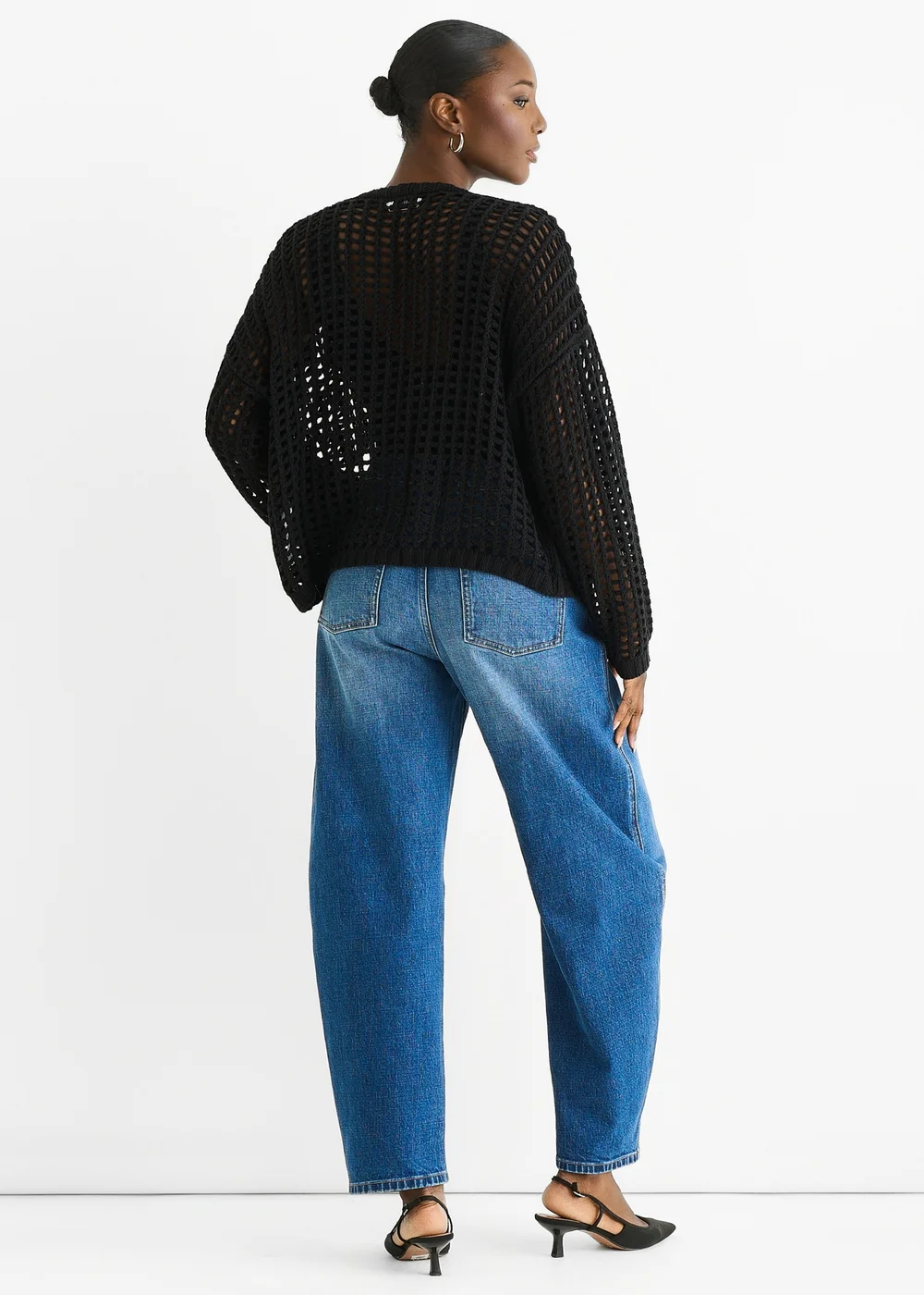 Gini London Black Open Knit Edge to Edge Cardigan - M/L Image 2