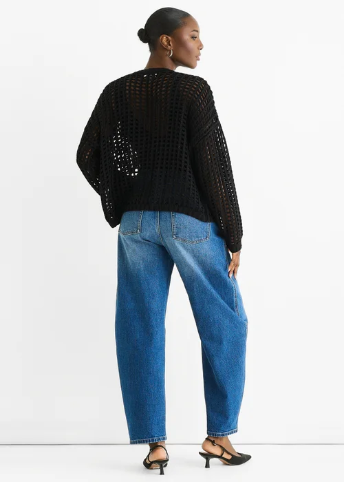 Gini London Black Open Knit Edge to Edge Cardigan - M/L Image 2