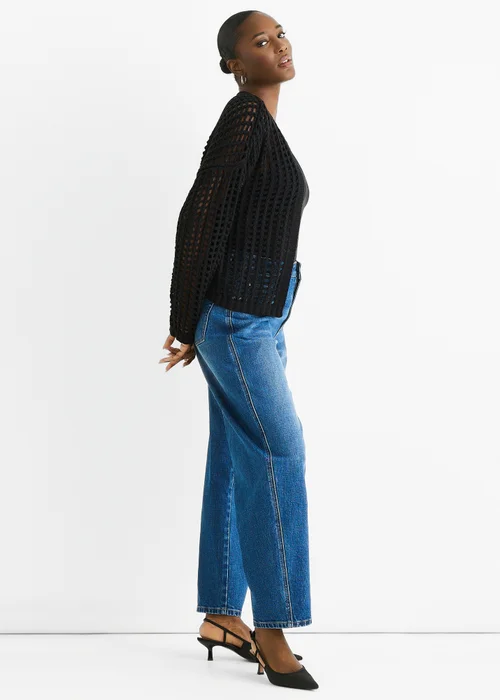 Gini London Black Open Knit Edge to Edge Cardigan - M/L Image 4