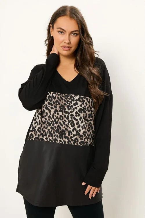 Yours Curve Black Faux Leather Leopard Block Jumper - Size 22-24 Image 1