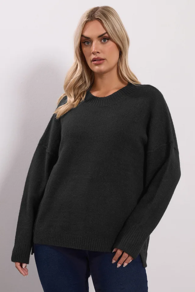 Yours Black Drop Shoulder Seam Detail Jumper