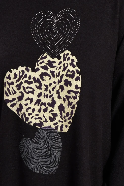 Yours Black Animal Print Heart Soft Touch Jumper - Size 22-24 Image 4