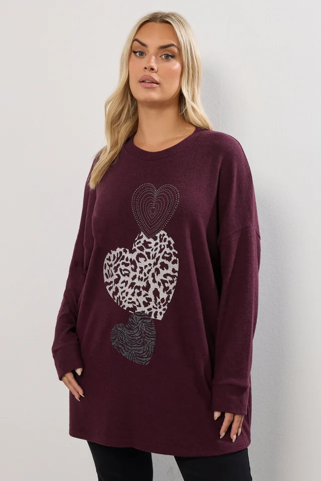 Yours Purple Embellishment Heart Jumper
