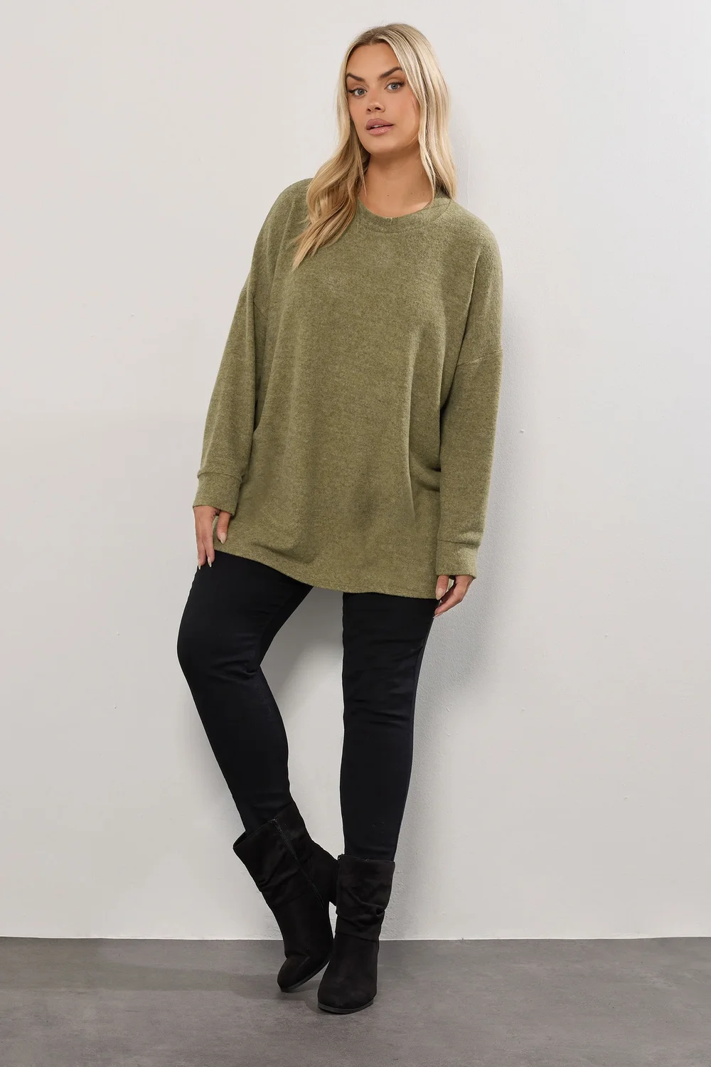 Yours Khaki Green Soft Touch Jumper - Size 22-24 Image 2