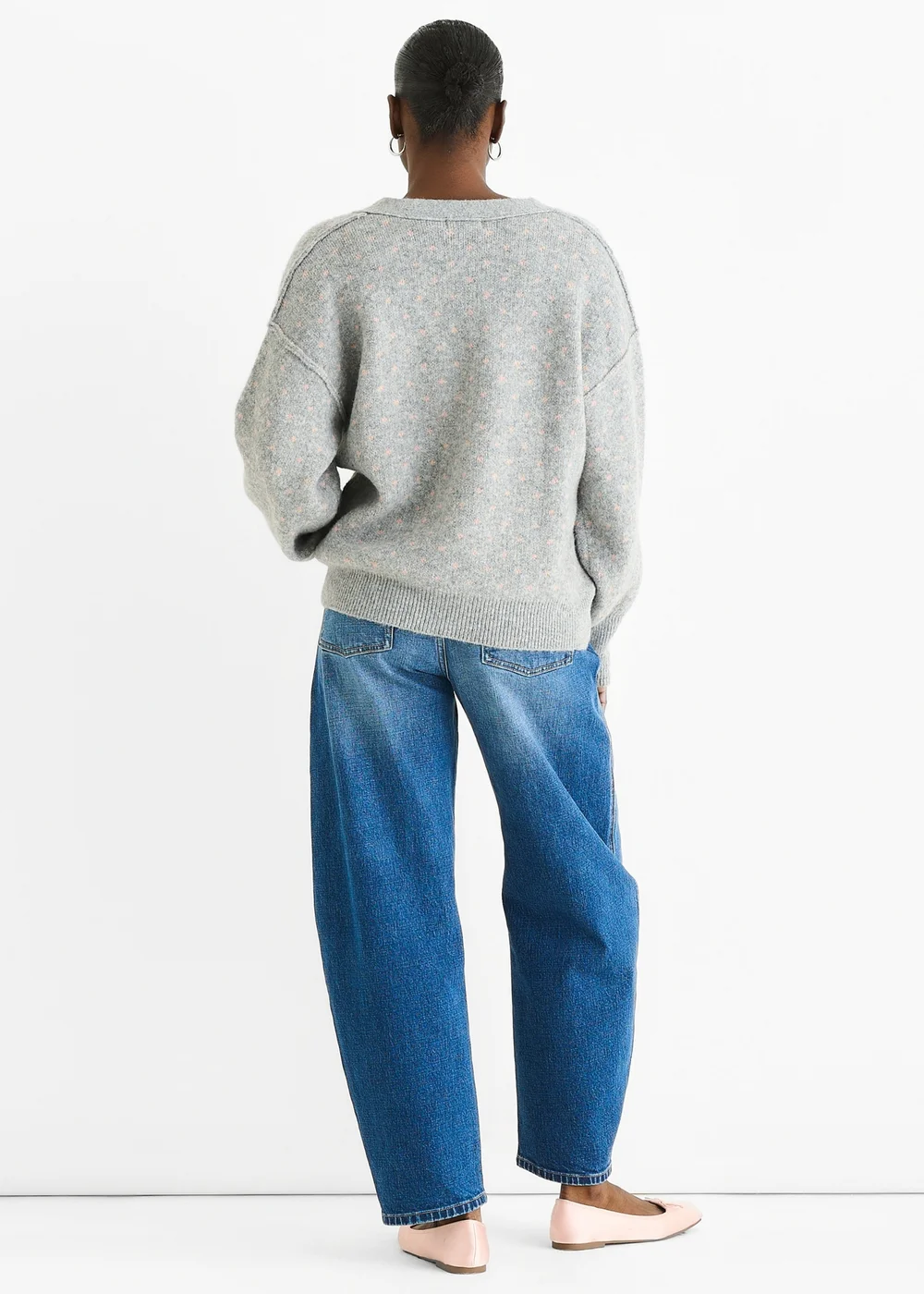 Gini London Grey Spot Print Button Cardigan Look Jumper - S/M Image 2