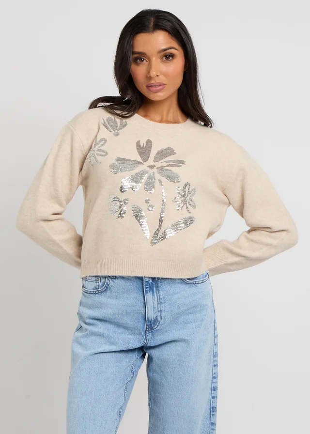 Urban Bliss Cream Floral Sequin Placement Jumper
