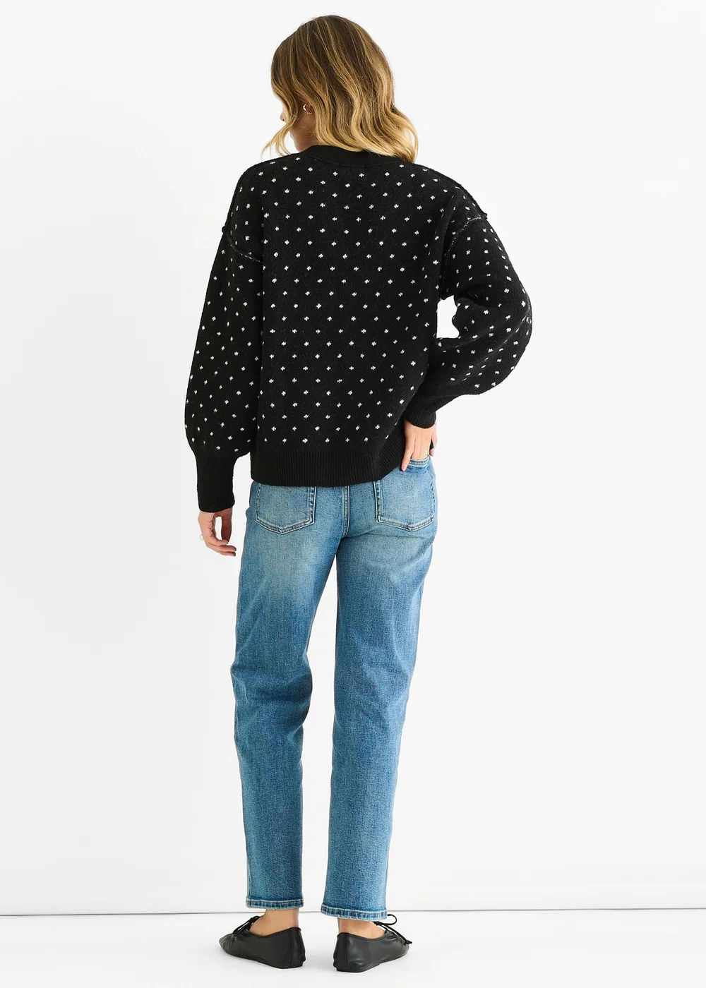 Gini London Black Spot Print Button Cardigan Look Jumper - L/XL Image 2
