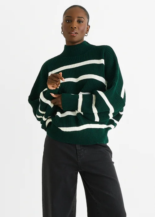 Gini London Green Chunky Knit High Neck Jumper - S/M Image 3