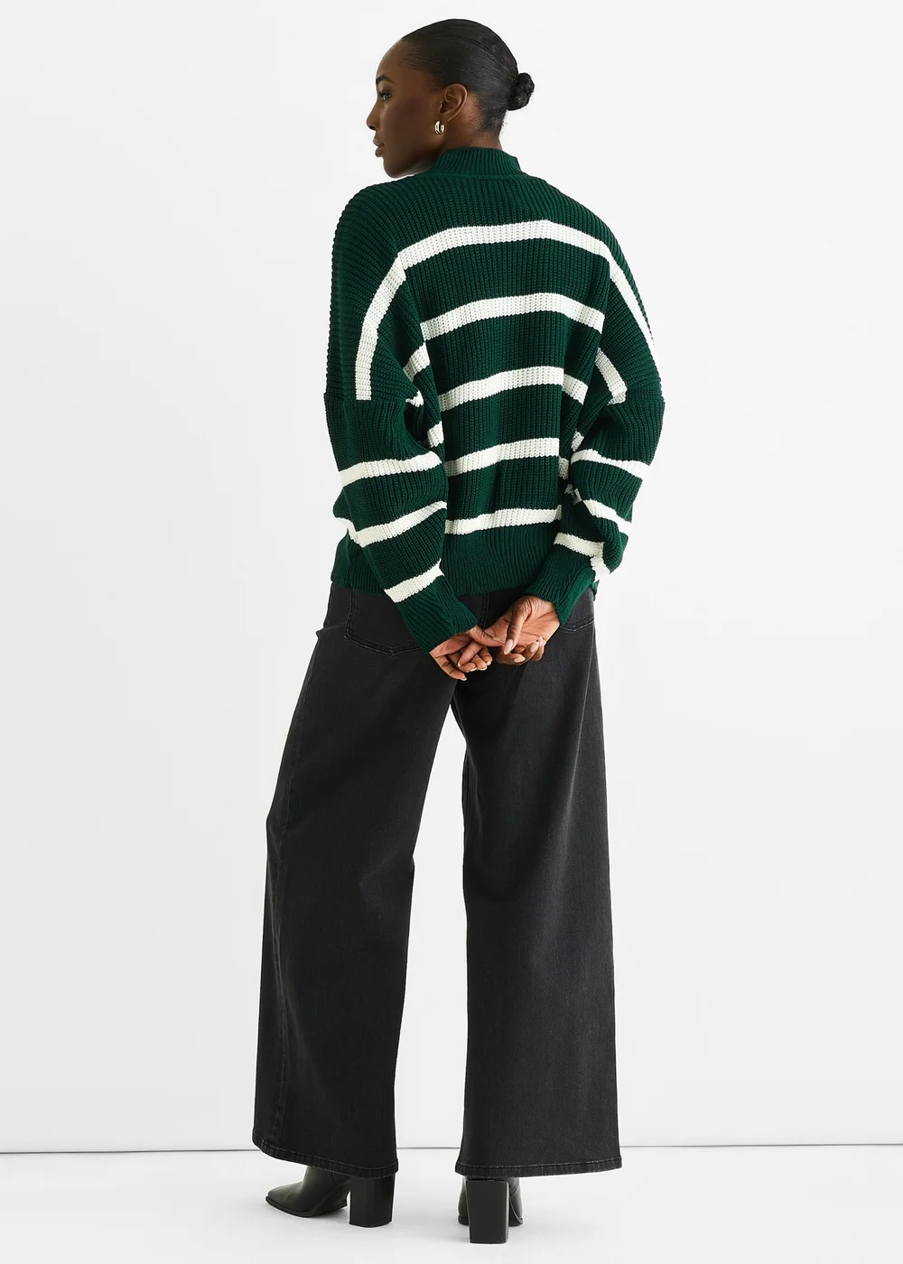 Gini London Green Chunky Knit High Neck Jumper - S/M Image 2