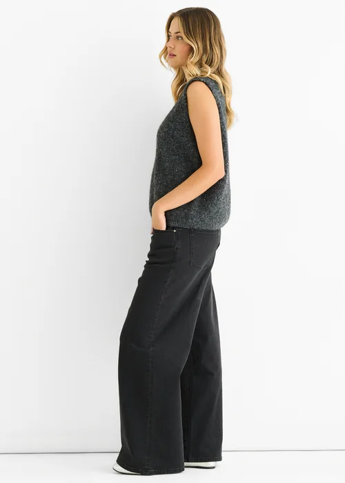 Gini London Grey Sequin Sparkle V Neck Vest Knit Jumper - L/XL Image 4