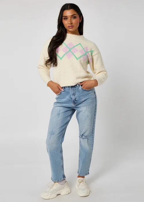 Urban Bliss Cream Argyle Boucle Jumper - 16 Image 3
