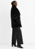 Gini London Black Faux Fur Double Breasted Longline Jacket - L/XL Image 4