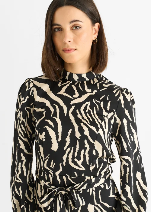 Gini London Black Animal High Neck Satin Midi Dress - 8 Image 3