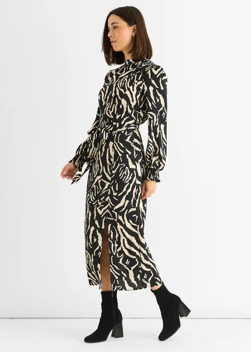 Gini London Black Animal High Neck Satin Midi Dress - 8 Image 4