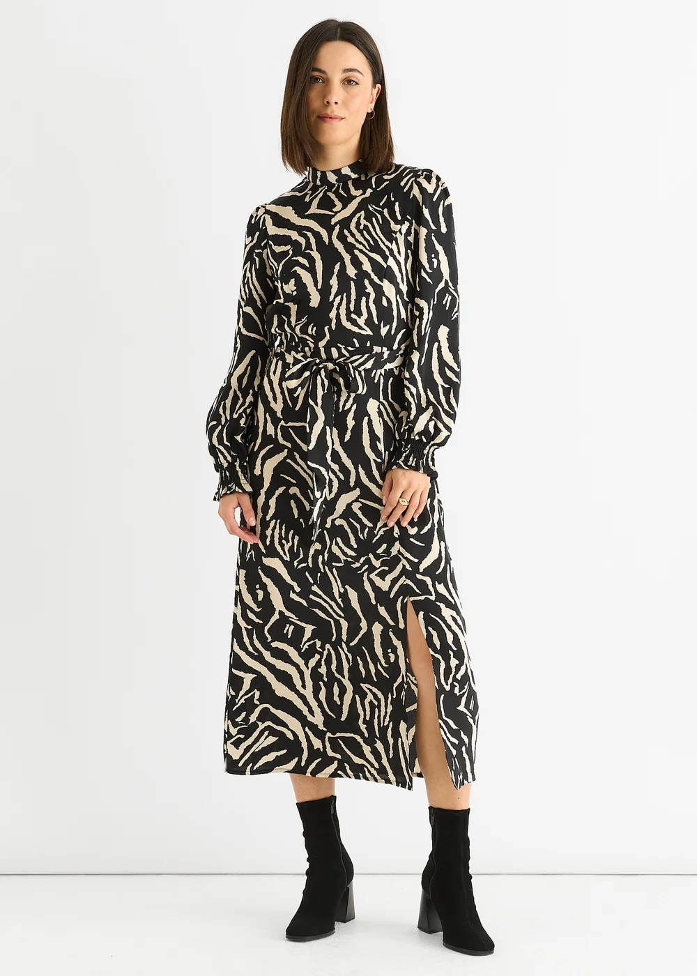 Gini London Black Animal High Neck Satin Midi Dress - 8 Image 1