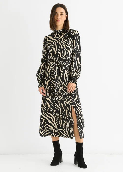 Gini London Black Animal High Neck Satin Midi Dress - 8 Image 1