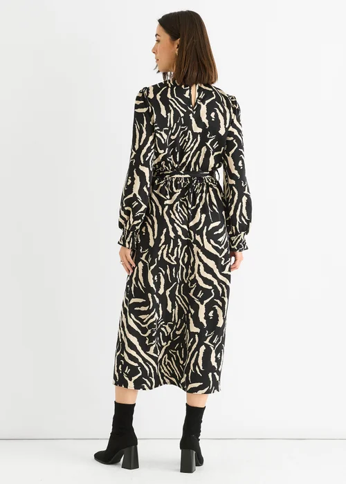 Gini London Black Animal High Neck Satin Midi Dress - 8 Image 2