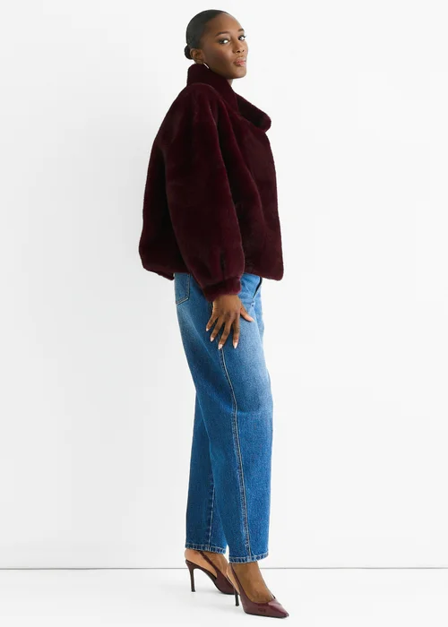 Gini London Angora Red Funnel Neck Button Up Faux Fur Jacket - L/XL Image 4