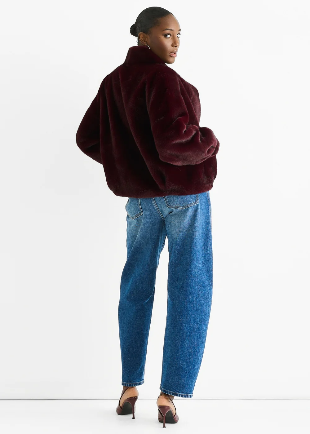 Gini London Angora Red Funnel Neck Button Up Faux Fur Jacket - L/XL Image 2