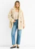 Gini London Beige Faux Fur Double Breasted Longline Jacket - L/XL Image 1