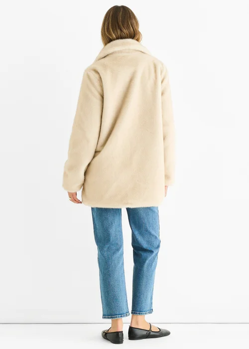 Gini London Beige Faux Fur Double Breasted Longline Jacket - L/XL Image 2