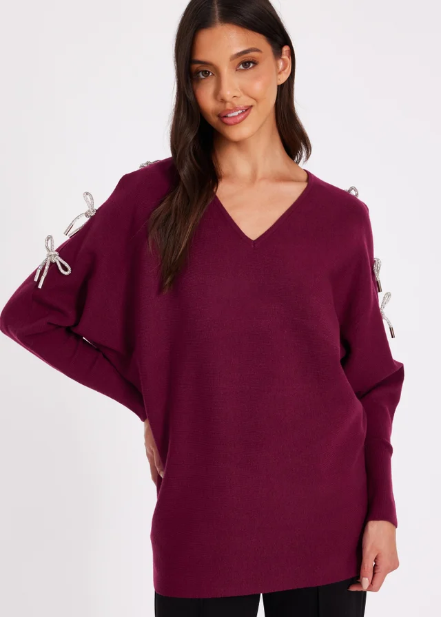 Quiz Burgundy Knitted Batwing Jumper