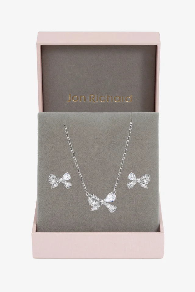 Jon Richard Rhodium Plated Bow Box Set Gift Box