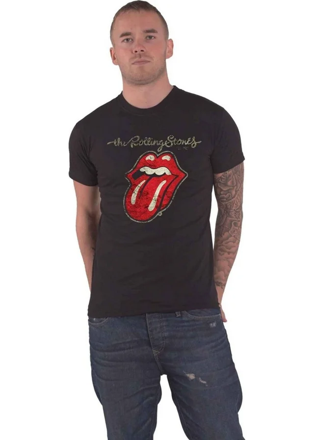 The Rolling Stones Black Plastered Tongue T-Shirt