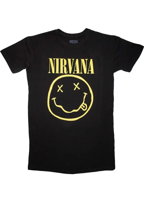 Nirvana Black Yellow Happy Face T-Shirt - Small Image 1